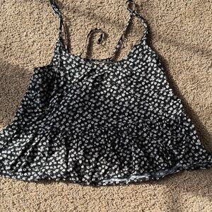 Hollister Black and White Floral Tank Top